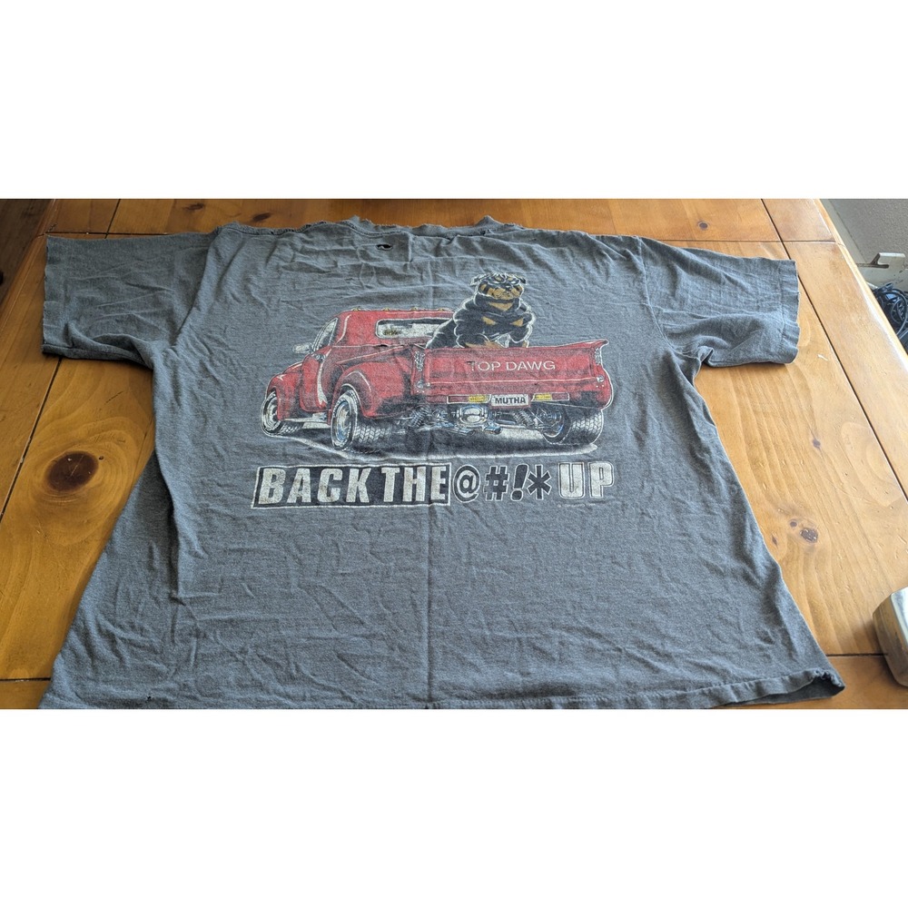 Vintage Top Dawg Rottweiler Truck Graphic T-Shirt Gray Distressed Mens Large
